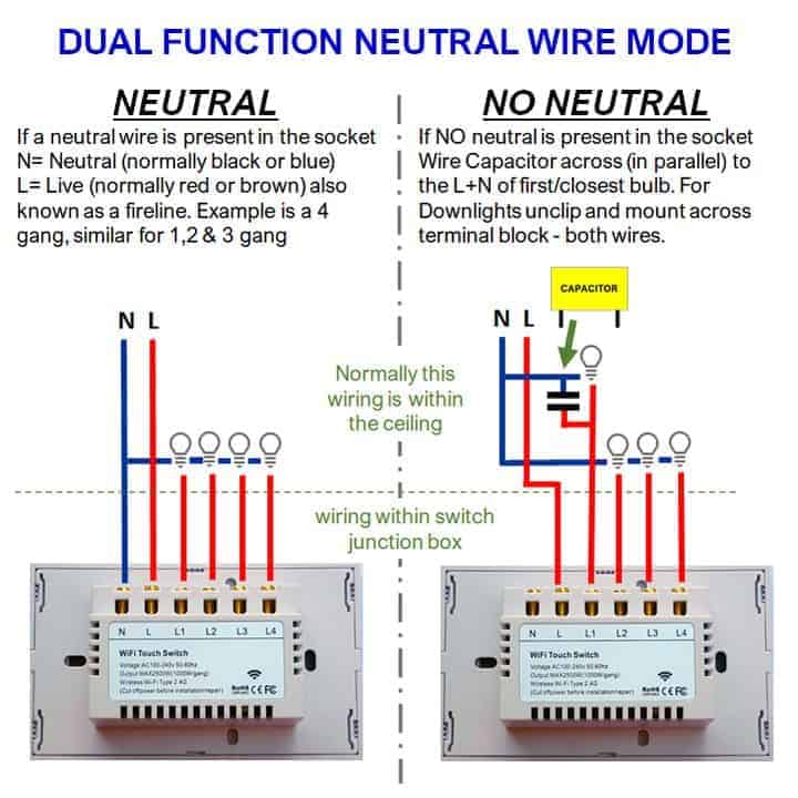 Smart WiFi Light Touch Switch Gang Dual Mode Neutral Tuya