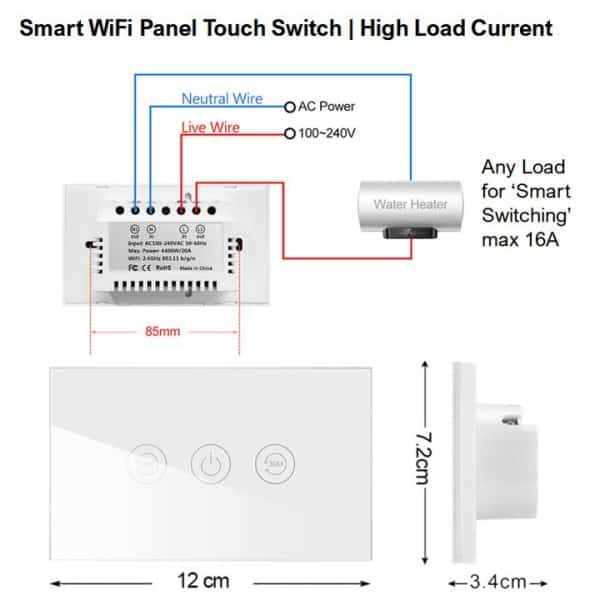 Smart WiFi Switch touch boiler 16A wiring diagram connections Tuya
