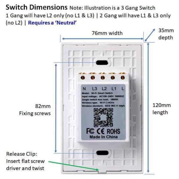 wifi smart light switch dimensions