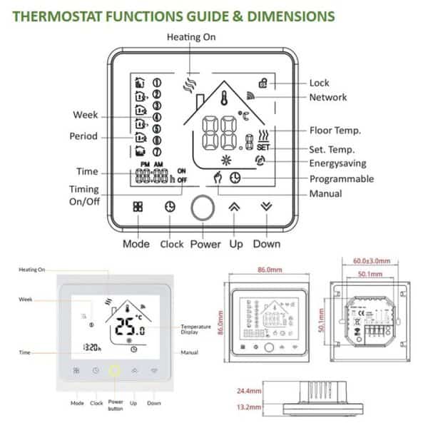 smart wifi thermostat heating controller dimensions