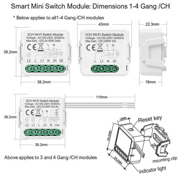 smart mini wifi switch dimensions tuya smart life